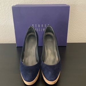 Stuart Weitzman Corkswoon Navy Wedges Sz 8